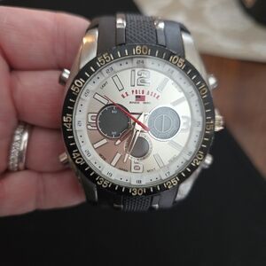 U.S. Polo Assn. Black and Silver Chronograph Watch With Box